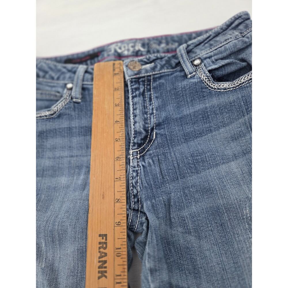 Rock 47 Wrangler Jeans Womens 7/8x34 Blue Bootcut Low Rise Denim Distressed READ - Picture 13 of 14